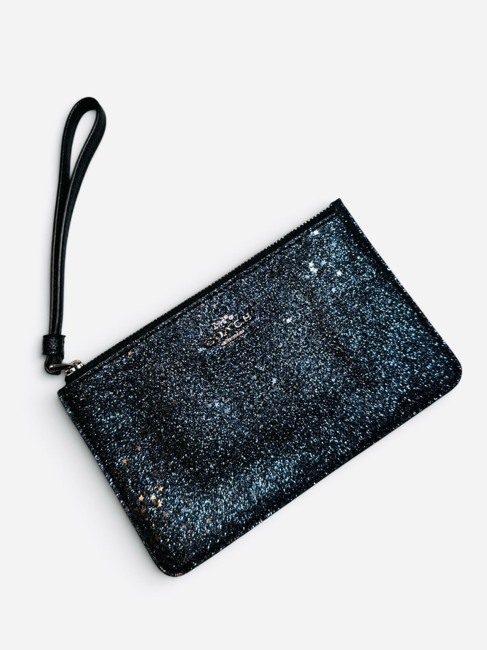 COACH Gray Silver Star & Glitter Wristlet Pouch 7” W x 4.5” H